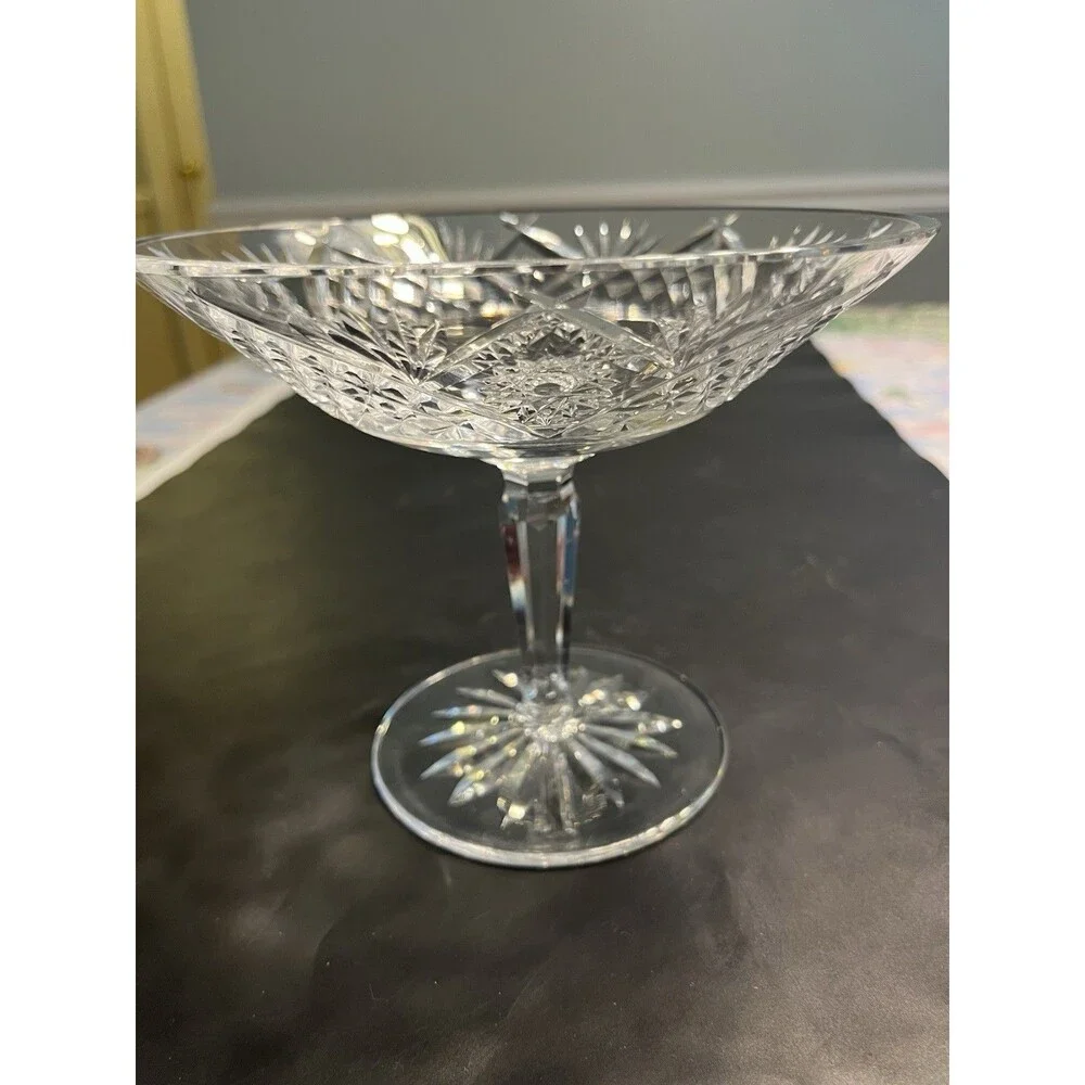 Waterford Crystal Compote Candy Dish Pedestal Vintage Fans Hobstars Crosscuts